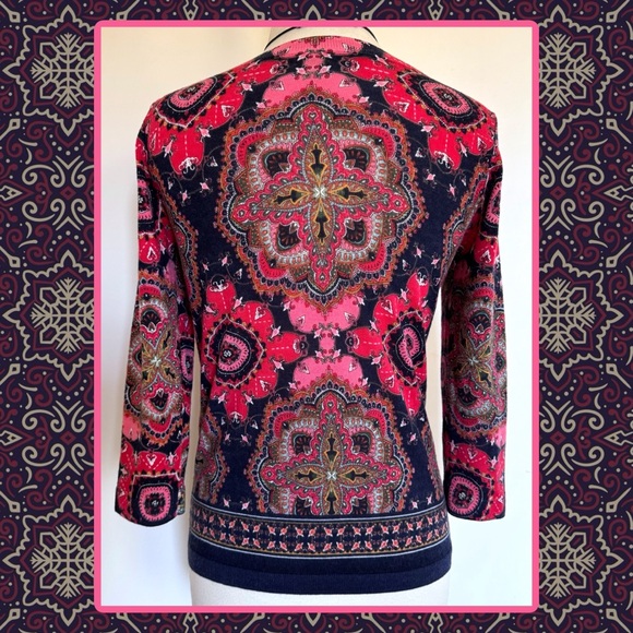 TALBOTS 100% Merino Wool Beautiful Print 3/4 Sleeve Spring Sweater - Picture 4 of 6